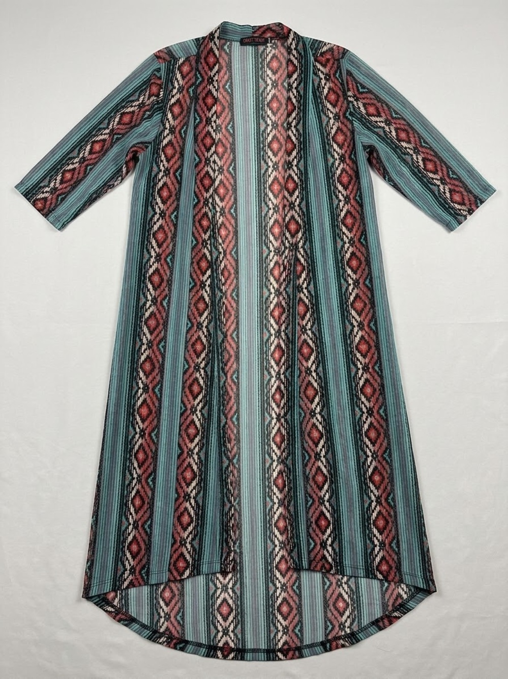 Crazy Train Teal & Red Aztec High-Low Open Front Kimono